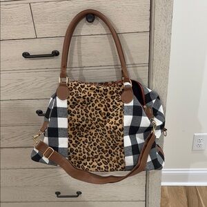 Leopard and Checkered Duffle Bag